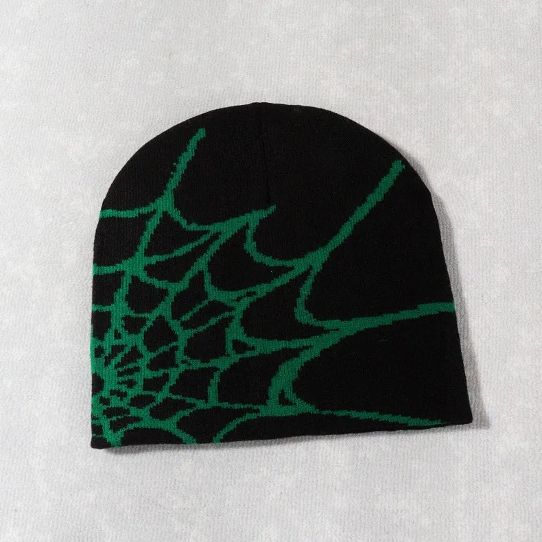 Knitting Spider Web Design Hat Skullies Beanies for Men Women Pullover Pile Cap Y2k Goth Warm Beanie Hats New Hip-hop Street Cap