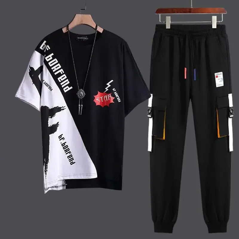 Pants Sets Print Sports Suits Jogging Clothes for Men Hoodie Tracksuit Alphabet Male T Shirt Sweatpants Top Basic Regular Fit S