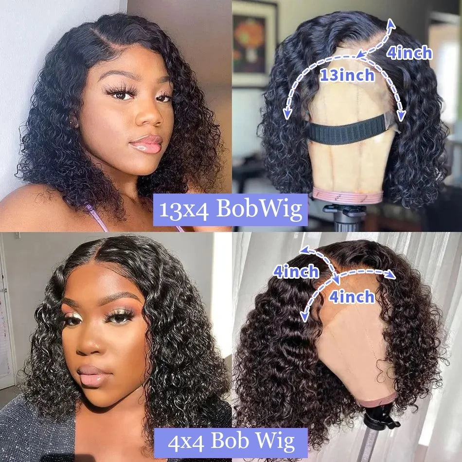 Deep Wave Bob Lace Front Human Hair Wigs Short Bob Wig 13x4 4x4 Lace Frontal Wigs Brazilian Black Pre Plucked Curly Human Hair