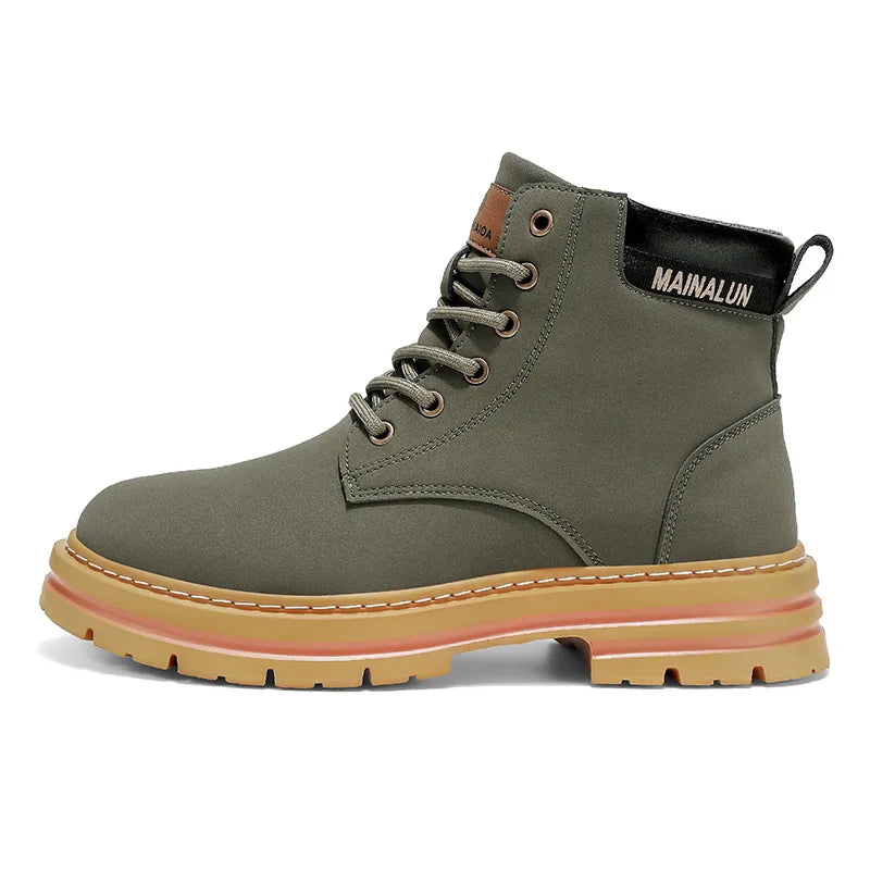 Classic Men High Top Boots High Quality Yellow Leather Boots Fashion Outdoor Sneakers Men Lace Up Non-Slip Ankle Boots for Men