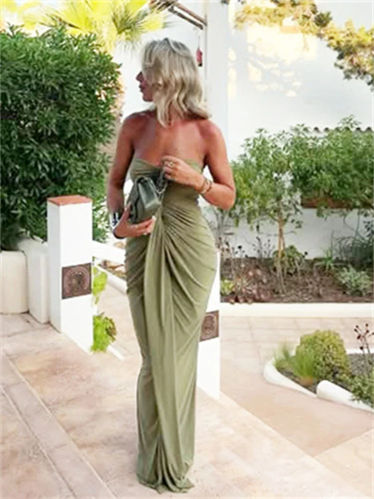 Nibber Elegant Strapless Dress Women Classic Patchwork Ribbon Ruched Sexy Birthday Party Skinny Stretch Chic Clubwear Vestidos Secondary image