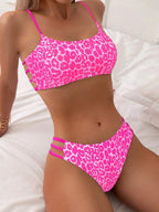 Cikini Solid Texture Split Bikini Set With Underwire, Summer Beach Swimwear Bathing Suit For Women