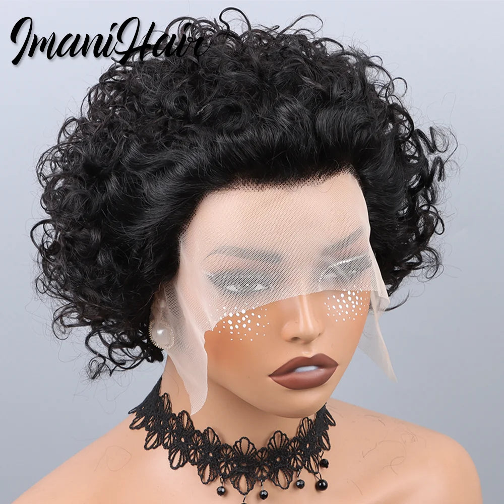 Short Curly Pixie Cut Lace Front Wigs 6 inch, 13X1 Human Hair HD Lace Front Wigs Plucked for Black Women 6 Inch, Natural Black Main image