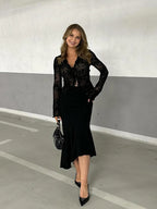 Autumn New Fashionable Chiffon Slim Fit Ruffle Trumpet Sleeve Shirt for Women