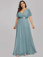 Prom Dresses Plus Size Evening Dresses Long  Elegant A Line V Neck Ruffles Chiffon Formal Wedding Party Dress Robe De Soiree