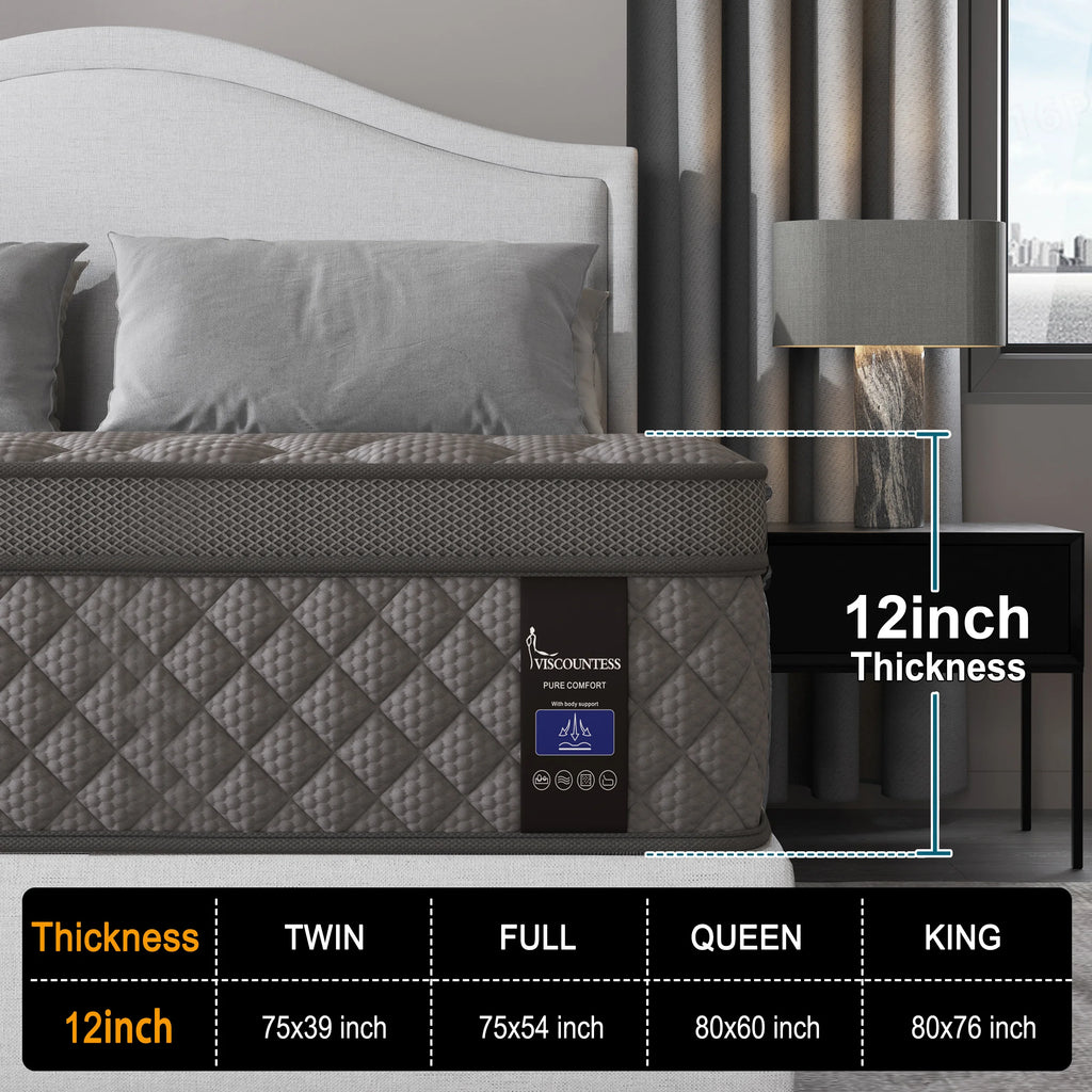10"12"14"Twin Full Queen King Size Mattress in a Box Hybrid Spring Memory Foam,Euro Top Mattresses Medium Firm for Motion Isolat