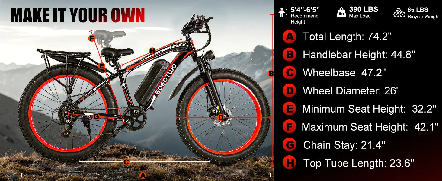 EOEOTWO 1500W Fat Tire Electric Bike for Adults 26"x4.0 All Terrain Ebike 34MPH Fast Mountain E-Bike 48V Long Range Snow Beach Bicycle