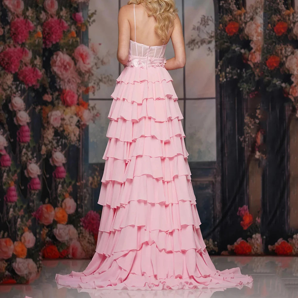 Customized Mermaid Evening Dresses Floor-length Spaghetti Strap Sleeveless Prom Gown 2026 Fashion Flowers Tiered Draped Party Gown