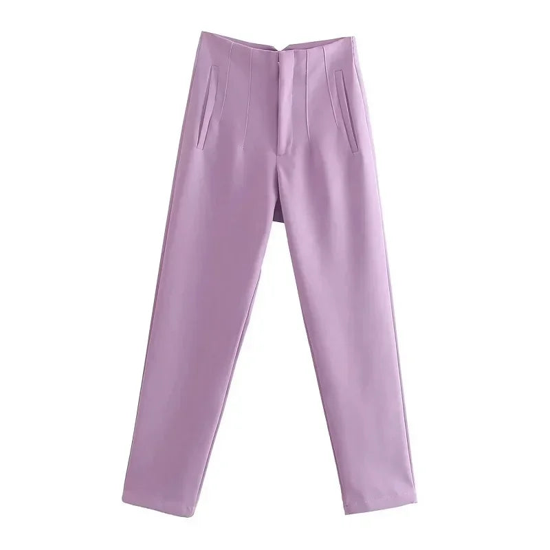 HXAO Fashion Office Wear High waist Pants for Women Formal Pants Office outfits Pencil Trousers Black Pink White Ladies Pants