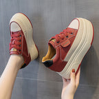 Fujin 9cm Cow Suede Genuine Leather Women Vulcanized Shoes Platform Wedge Skate Boarding High Brand Heels Casual Summer Shoes