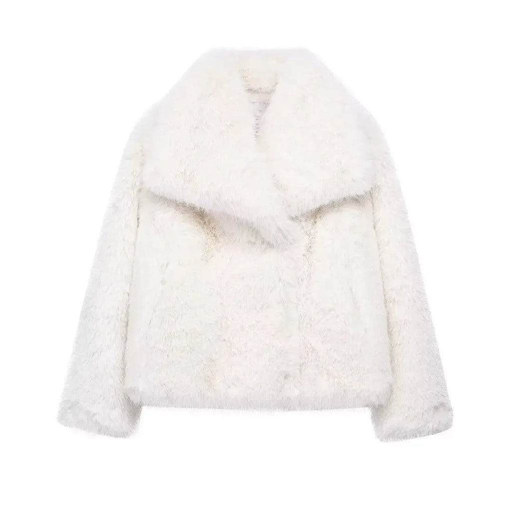 HXAO 2024 Woman Autumn Winter Faux Fur Coat Plush Fluffy Women's Jacket New in Outerwears White Red Gray Black Wool Blends Coats