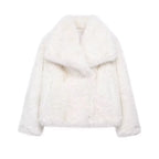 HXAO 2024 Woman Autumn Winter Faux Fur Coat Plush Fluffy Women's Jacket New in Outerwears White Red Gray Black Wool Blends Coats