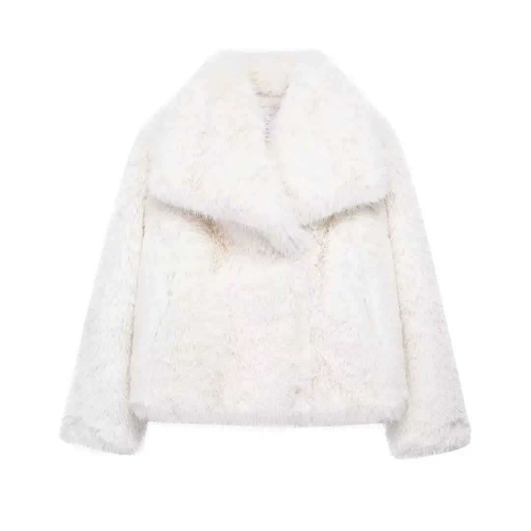 HXAO 2024 Woman Autumn Winter Faux Fur Coat Plush Fluffy Women's Jacket New in Outerwears White Red Gray Black Wool Blends Coats