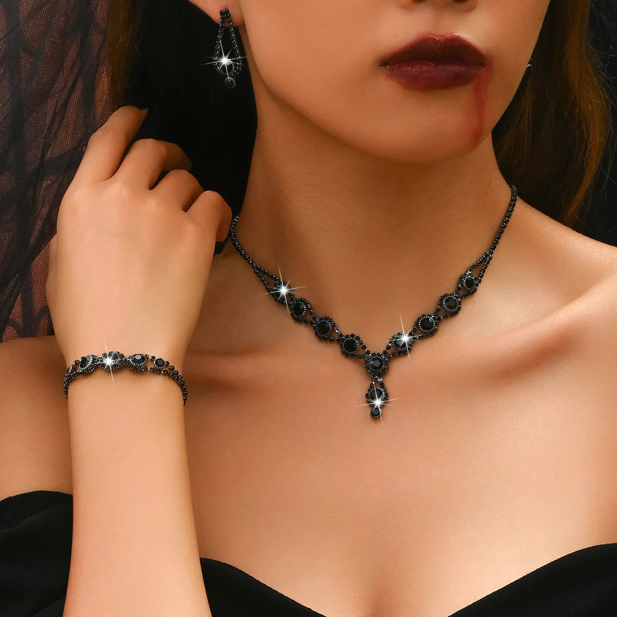 4PCS Fashion Elegant Crystal Jewelry Sets for Women Rhinestones Necklace Ring Earrings Bridal Wedding Party Jewelry Sets Secondary image