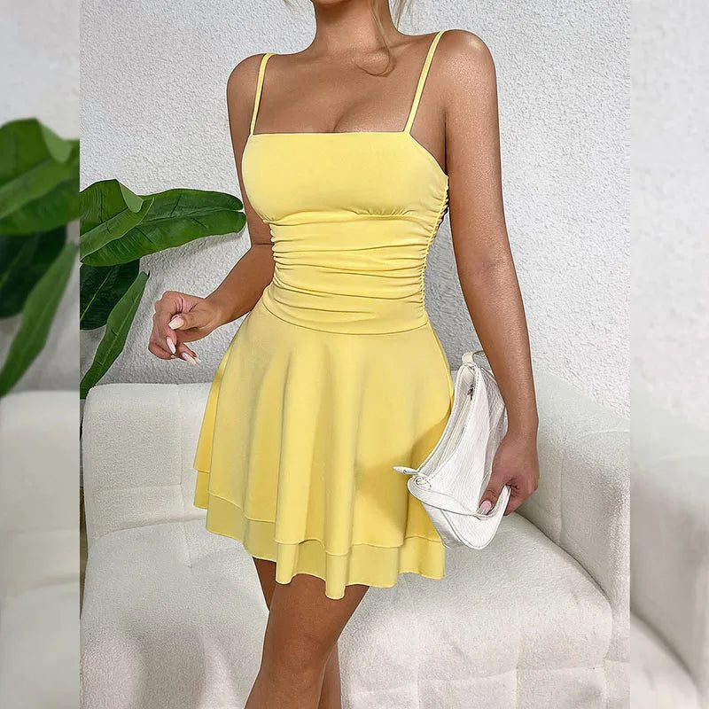 Summer Spaghetti Strap Dress for Women Sexy Backless Sleeveless Party Short Dress Ladies Elegant High Waisted A-Line Dresses Main image
