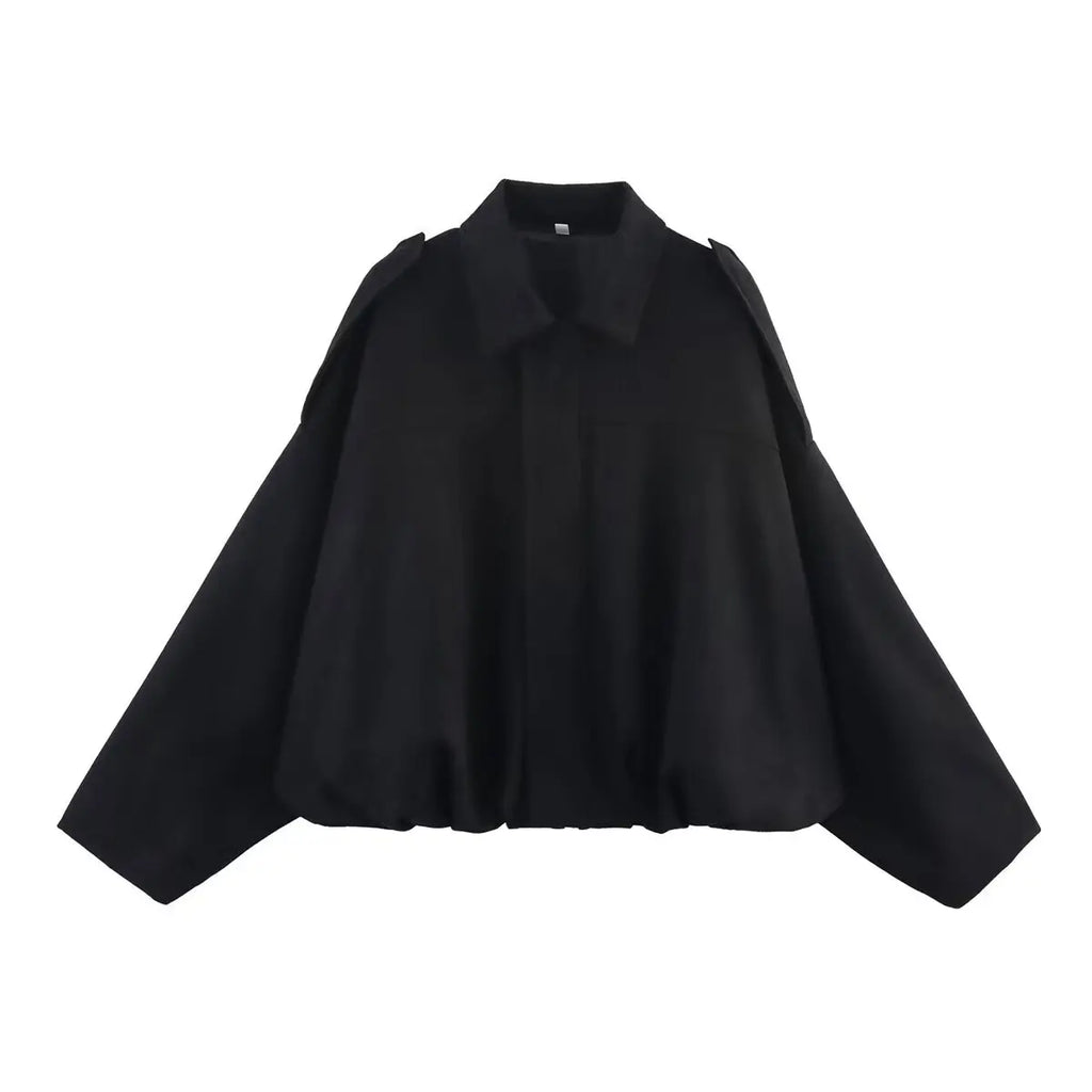 DUOPERI Women 2025 New Solid Bomber Jackets Lapel Neck Long Sleeves Female Elegance Chic Casual Jacket Tops