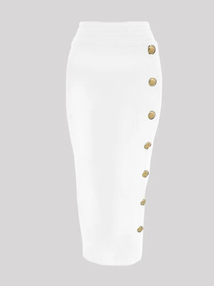 New Arrival Women Button Black Blue Red Bodycon Bandage Skirt 2026 Designer High Waist High Street Party Club Pencil Skirt 75cm