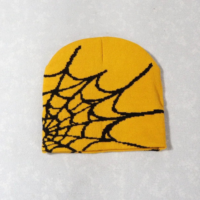 Knitting Spider Web Design Hat Skullies Beanies for Men Women Pullover Pile Cap Y2k Goth Warm Beanie Hats New Hip-hop Street Cap