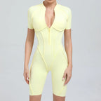 Seamless Yoga Jumpsuits Sports Fitness Zipper Hip-lifting Short-sleeved Backless Dance Workout Gym Shorts Bodysuits for Women