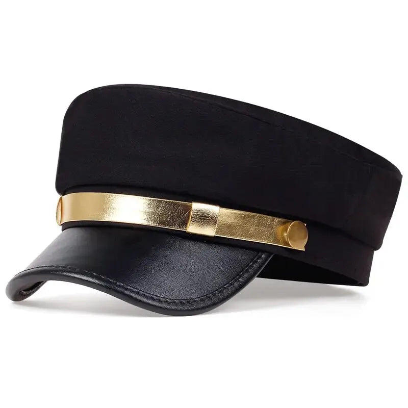 Unisex Leather Eaves Military Hats Flat Top Baseball Caps For Women Outdoor Sports Cadet Sunscreen Hat Secondary image