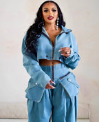 Denim Two Piece Sets Women Coat Jacket Wide Leg Pants Jeans Suits Matching Sets Trousers Outfits 2025/2026 Y2k Streetwear Party