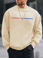 Men's autumn and winter thick velvet warm and fashionable casual loose Paris print round neck long sleeved pullover