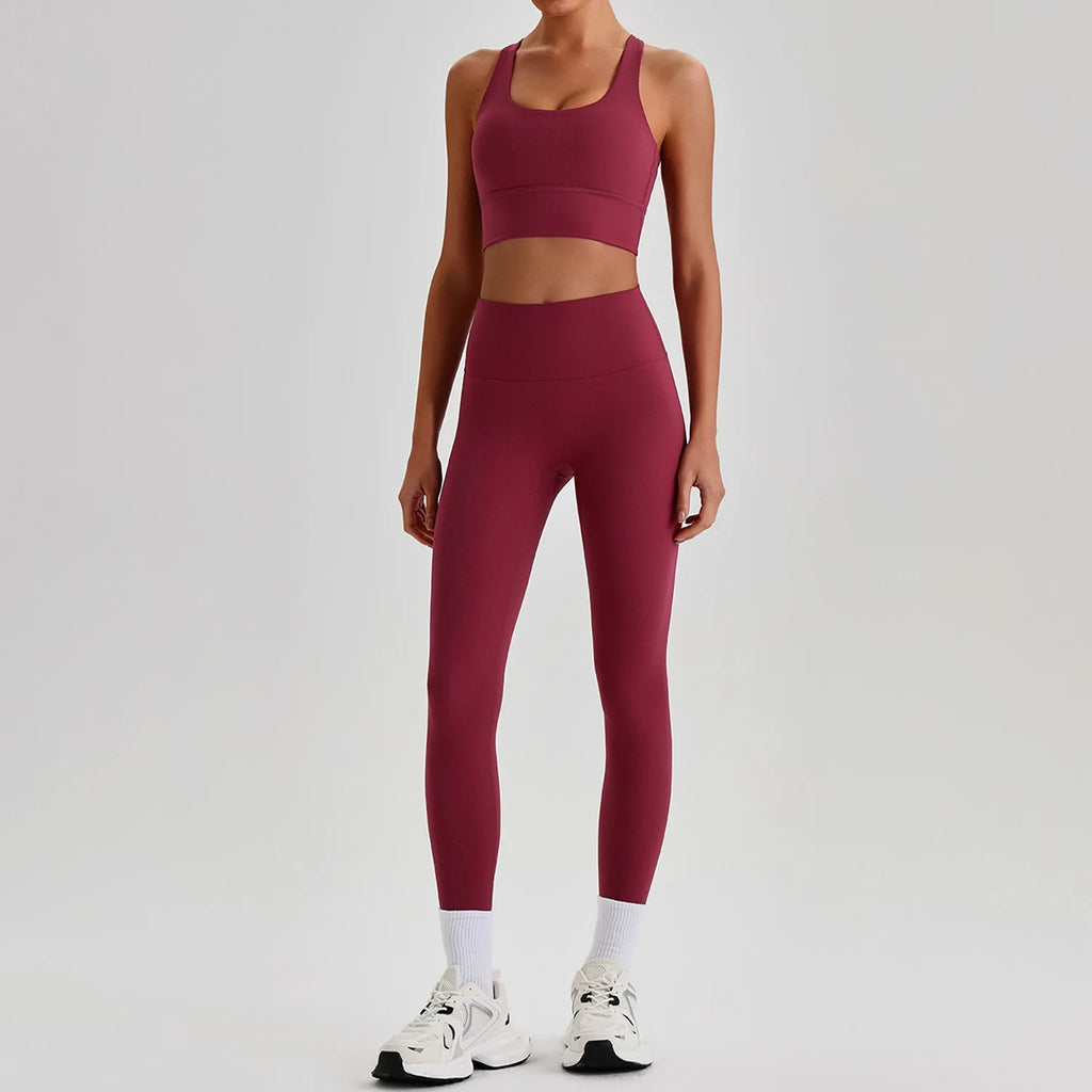 Women's Gym Workout Yoga Outfit Sets Naked feel fabric Beautiful Back Bra outdoor Running Fitness Butt-lifting Yoga Pants Suit