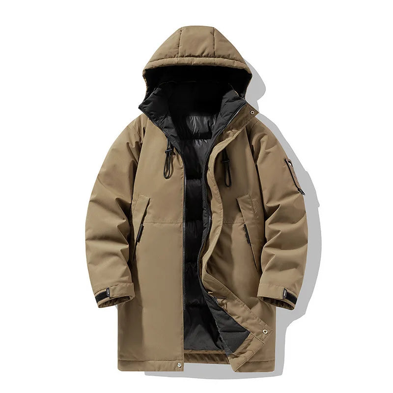 Winter new style cotton coat for men 2026 snap-closed hooded jacket neutral style mid-length workwear cotton coat for men