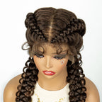 1B/30 Dark Brown Synthetic Lace Frontal Dutch Box Braided Wigs for Black Women Fishtail Braids Wigs with Baby Hair Cornrow Wigs