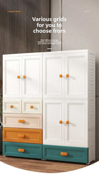 New model 70-Face wide thickened wardrobe simple bedroom plastic cabinet double door drawer type clothes hanging storage cabinet