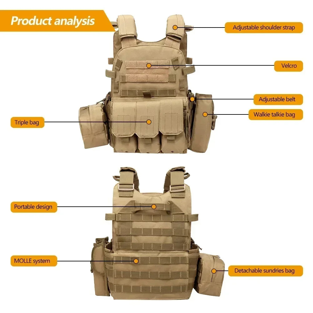 Military Tactical Vest Body Armor Combat Army CS Gear Hunting Plate Carrier Airsoft Accessories Wargame Pouch Molle Vest