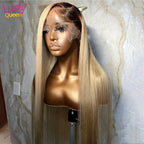13X6 Ombre Blonde Colored Frontal Wig Human Hair for Women Transparent 13X6 Lace Front Human Hair Wig with Dark Root Pre Plucked