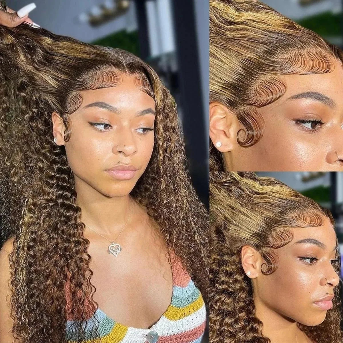 Rose Pink Small Curls Lace Front Wig 13x4 HD Deep Wave Frontal Wig for Women Synthetic Lace Frontal Wig Pre Plucked Daily