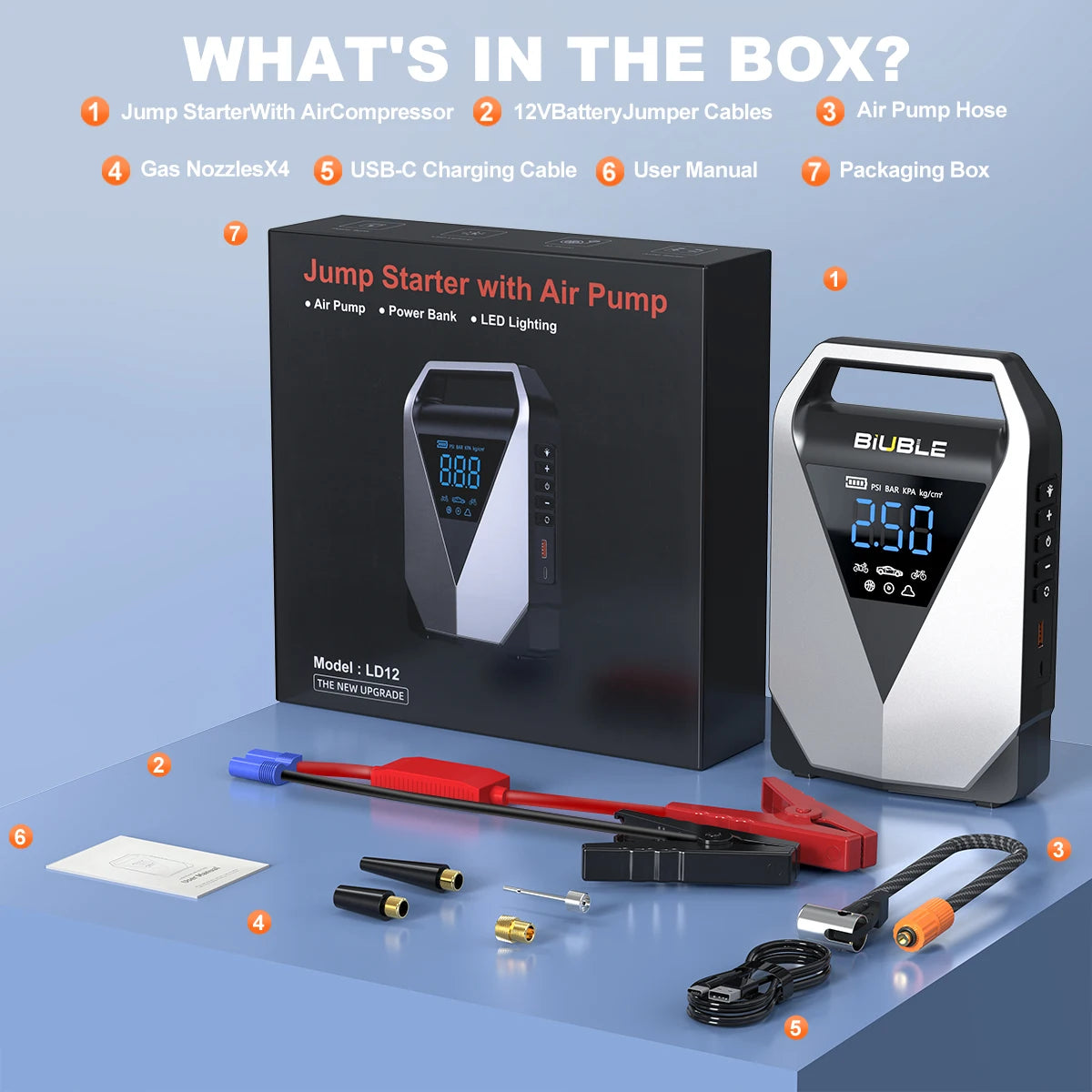 Car Jump Starter With Air Compressor Jump Starter Power Bank Portable Battery Starter 150PSI Air Pump With LED Light
