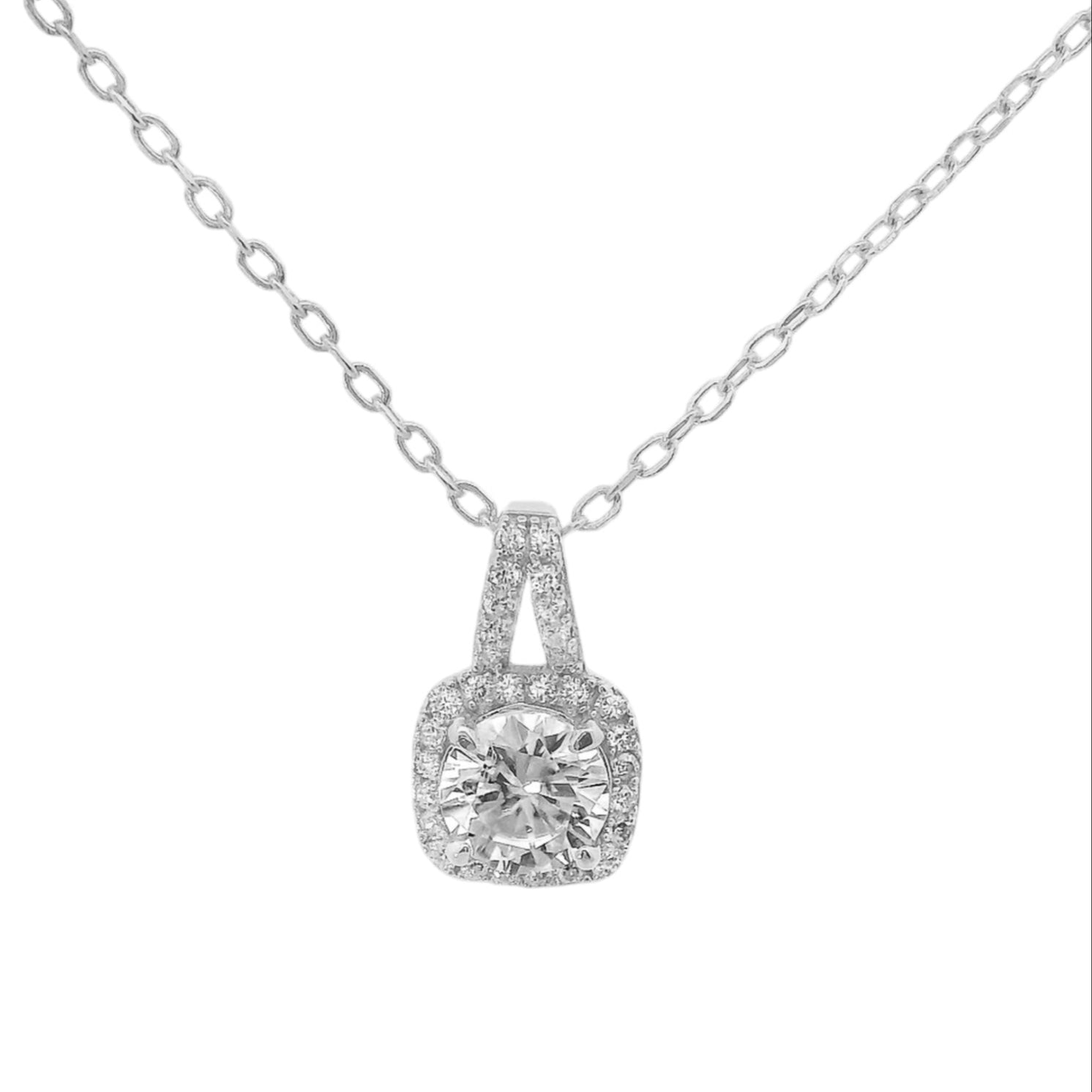 Sterling Silver Round 6MM 0.8CT Moissanite W/ Square Halo Necklace Main image