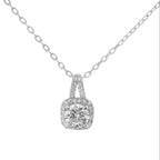 Sterling Silver Round 6MM 0.8CT Moissanite W/ Square Halo Necklace