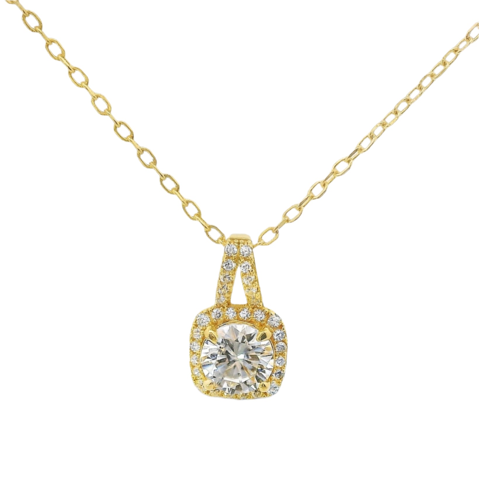 Sterling Silver Round 6MM 0.8CT Moissanite W/ Square Halo Necklace