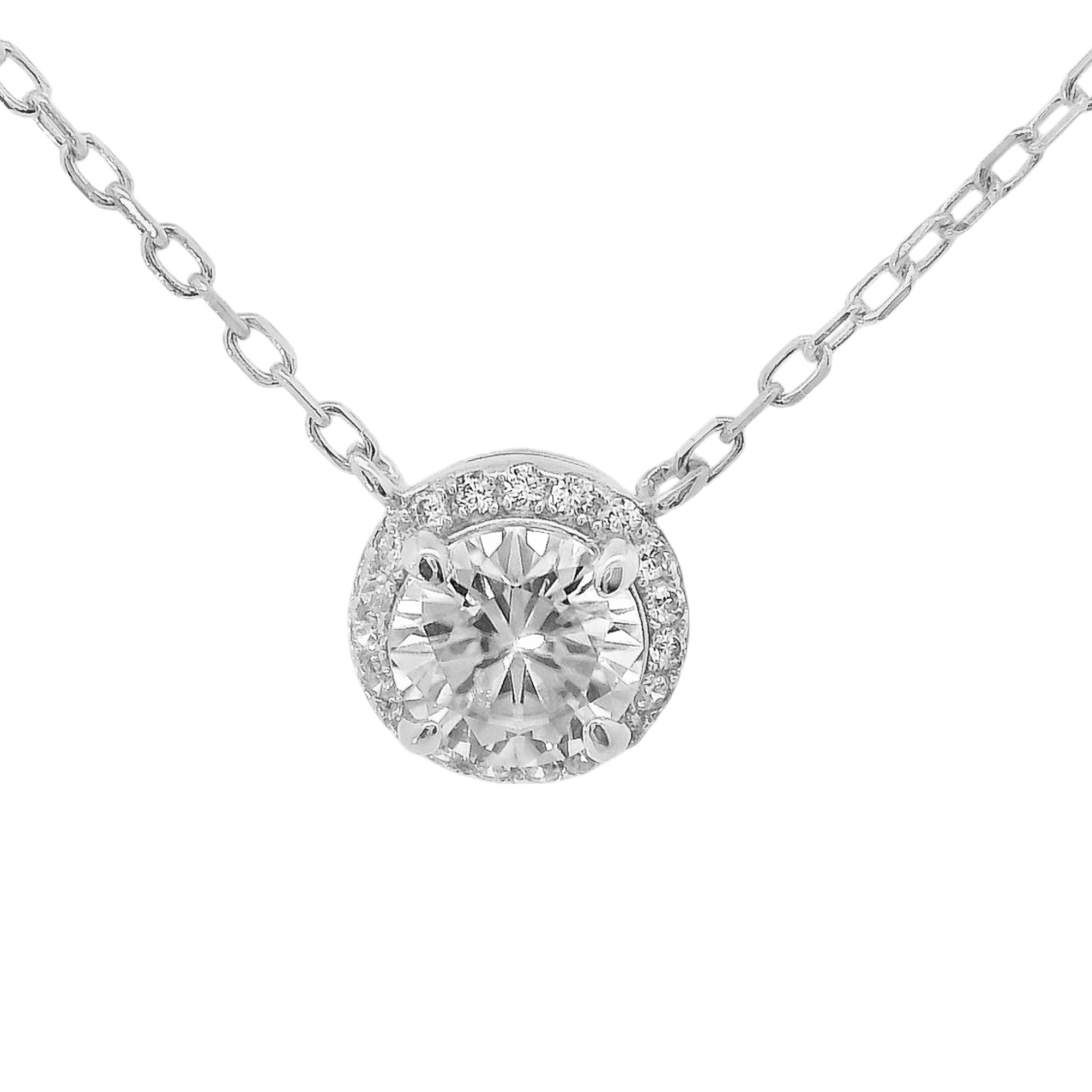 Sterling Silver Round 6MM 0.8CT Moissanite W/ Halo Necklace Main image