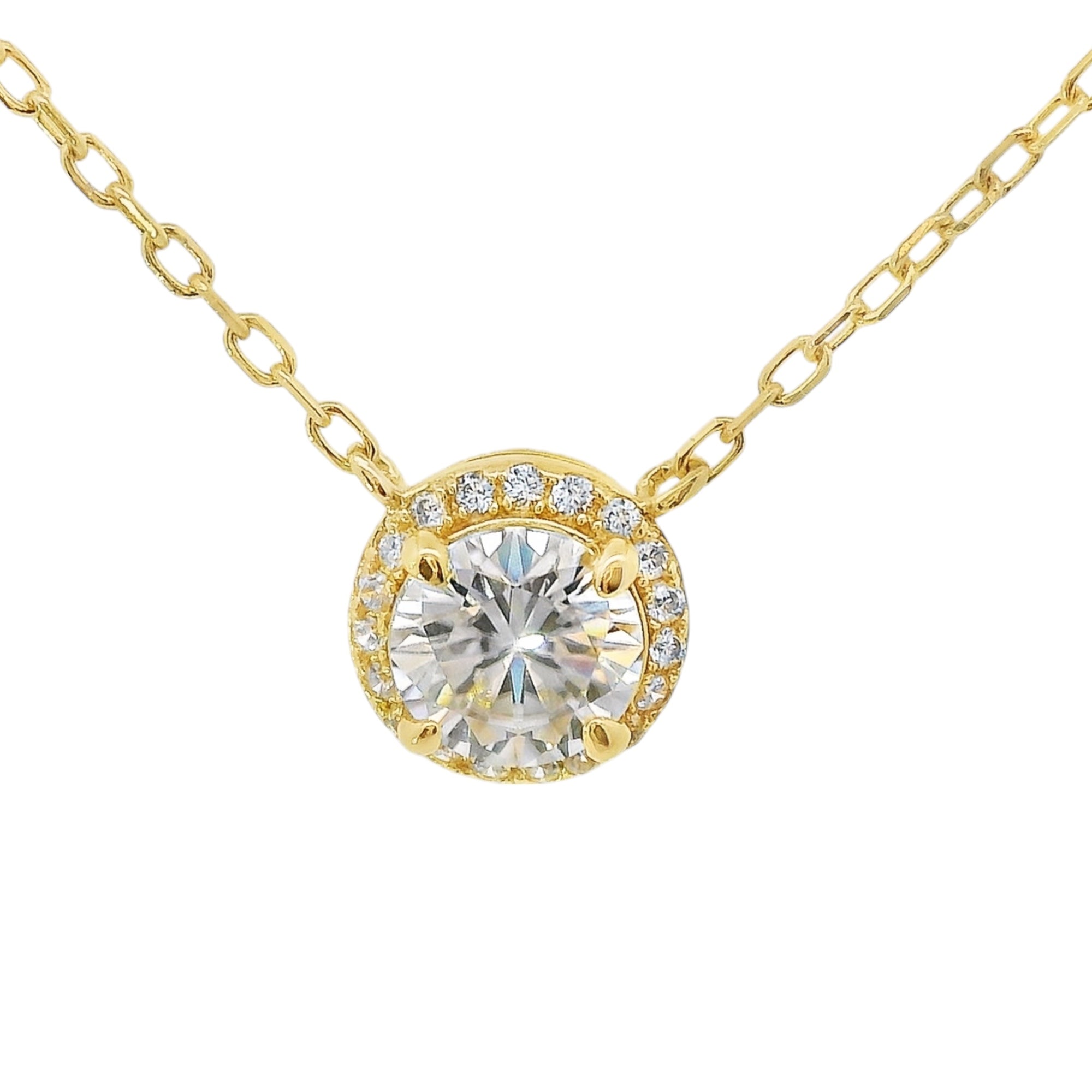Sterling Silver Round 6MM 0.8CT Moissanite W/ Halo Necklace