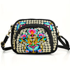 Vibrant Floral Embroidered Crossbody Bag for Women - Lightweight, Double-Sided Design with Detachable Strap, Zipper Closure, and Phone Pocket - Perfect for Casual Outings, Travel Accessory | Vibrant Pattern Bag | Coin Purse