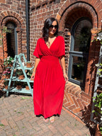 Aydan Bat Sleeved V-neck Slit Dress