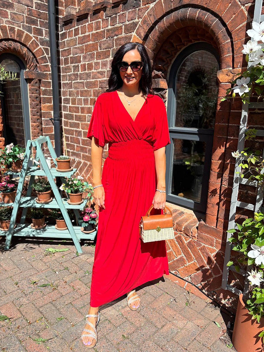 Aydan Bat Sleeved V-neck Slit Dress Main image