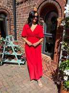 Aydan Bat Sleeved V-neck Slit Dress