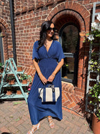 Aydan Bat Sleeved V-neck Slit Dress