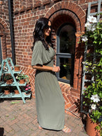 Aydan Bat Sleeved V-neck Slit Dress
