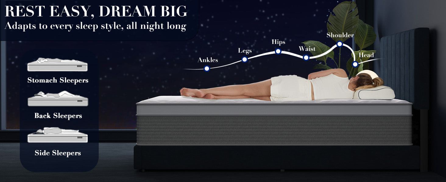 Twin XL Mattress, 12 Inch Twin XL Mattress in a Box Hybrid Design for Cooling Sleep Pressure Relief Supportive Fiberglass Free