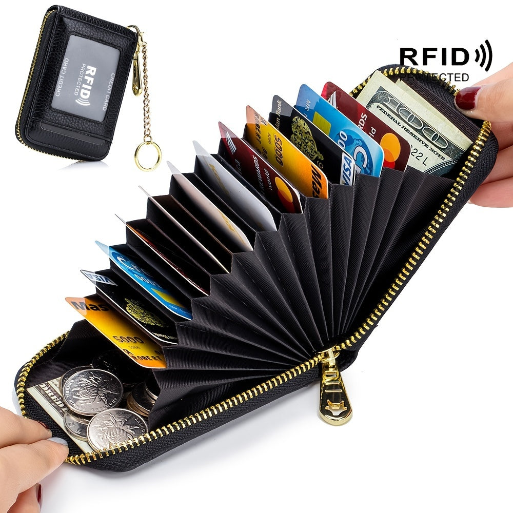 RFID Credit Card Holder, Casual Multi-compartment Wallet, Simple Zip Around Card Case Main image