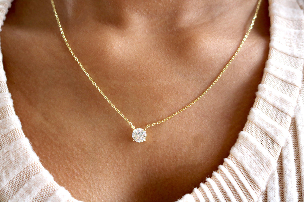 Sterling Silver 4 Prong Round 7mm 1.2 CT Moissanite Necklace W/ Certification