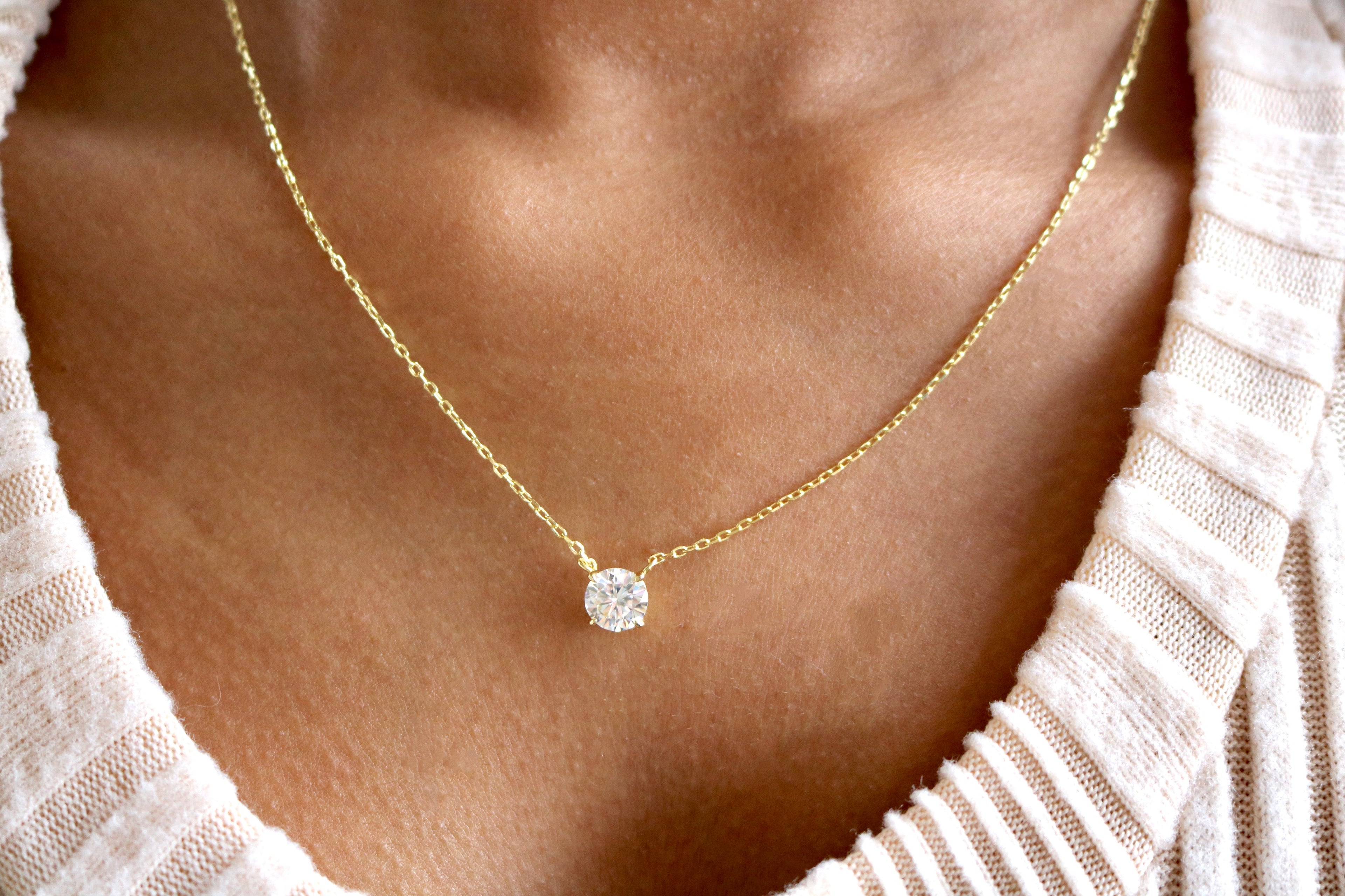 Sterling Silver 4 Prong Round 7mm 1.2 CT Moissanite Necklace W/ Certification