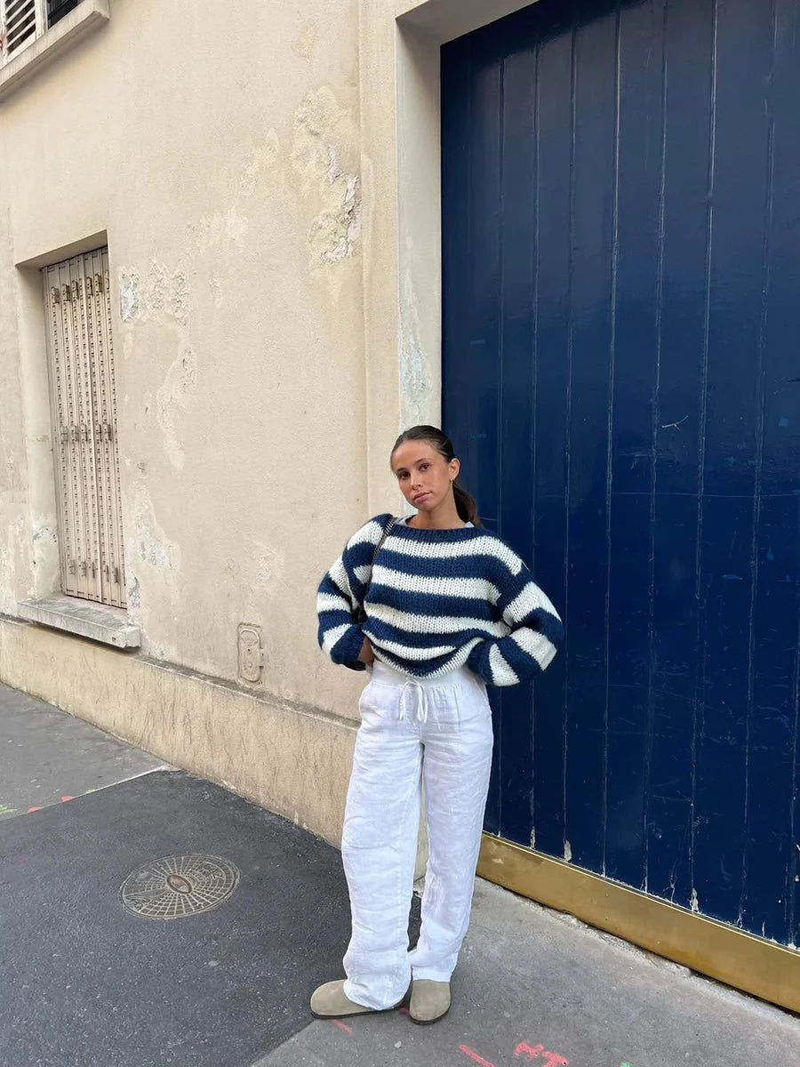 Jaida Loose Striped Pullover Sweater for Cozy Fashion